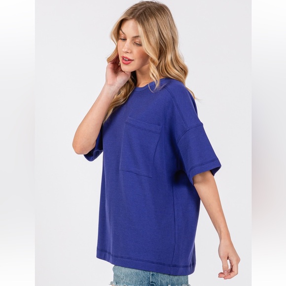 25 Solid Textured Drop Shoulder Top - Picture 4 of 6